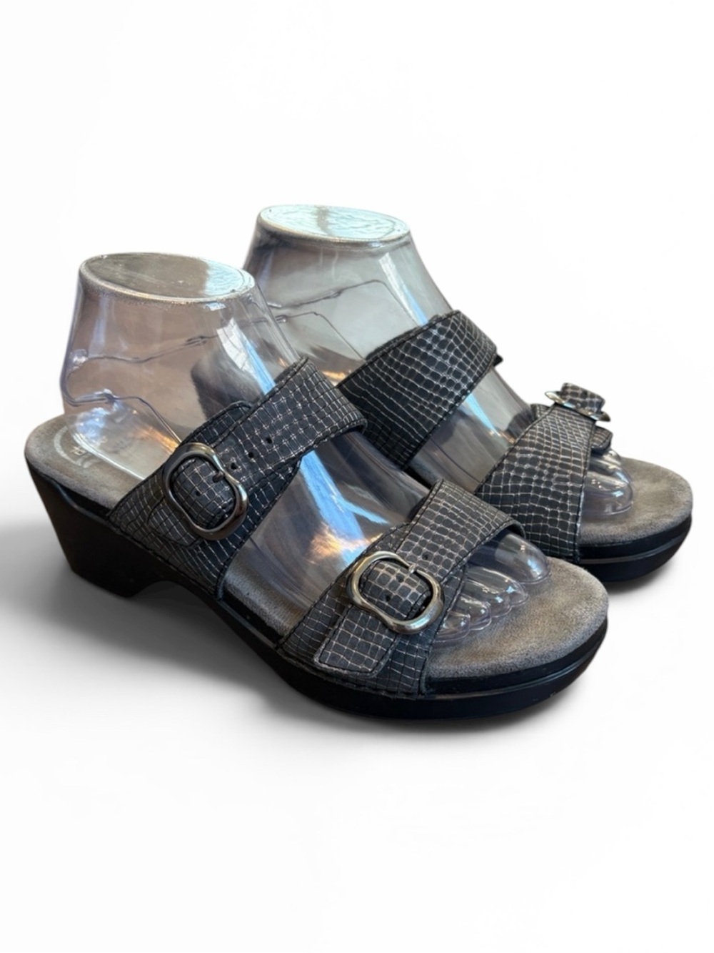 Dansko Sophie Wedge Sandals Womens 9.5/10 (40) Gray/Black Double Strap
